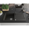 Mexen Leo Granitspüle mit 1 Becken, Abtropffläche und Küchenarmatur Telma, schwarz/gold metallic - 6501-75-670200-70