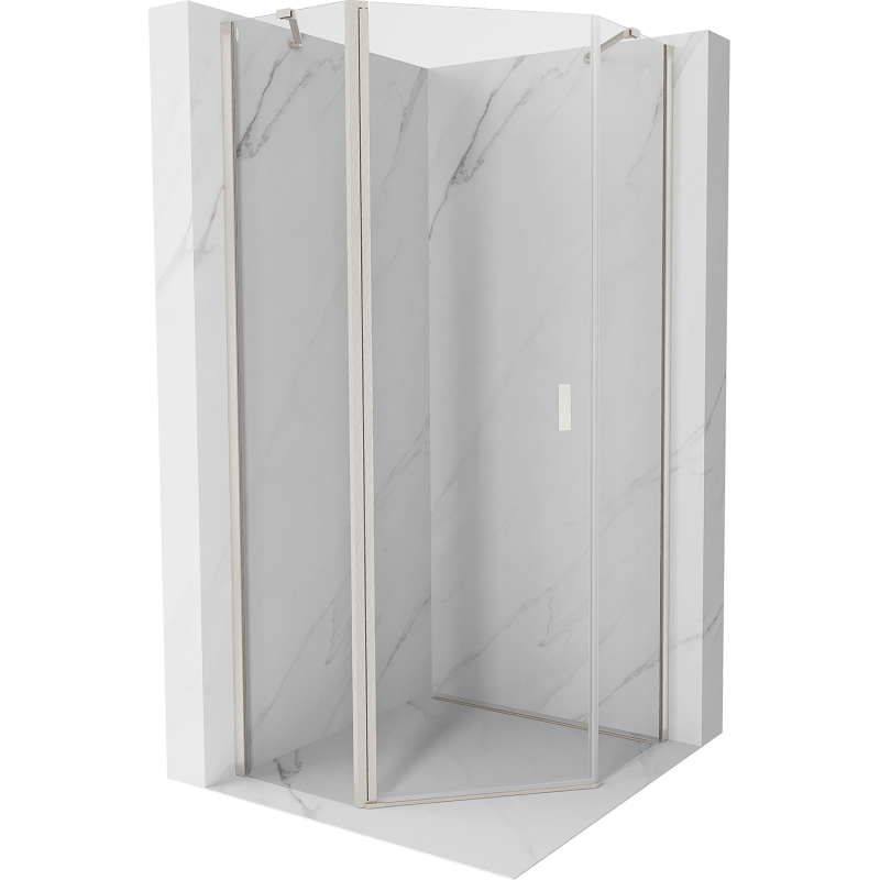 Mexen Mist Fünfeck-Duschkabine mit Schwingtür 80 x 80 cm, transparent, gebürsteter Nickel - 8A8-080-080-97-00