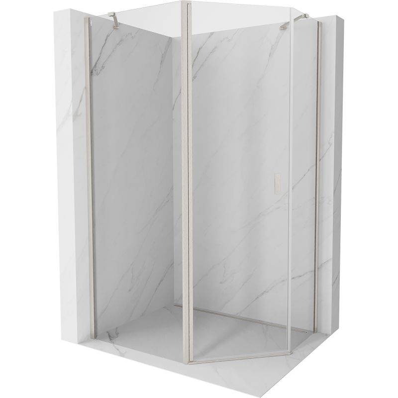 Mexen Mist asymmetrische Fünfeck-Duschkabine mit Schwingtür 90 x 80 cm, transparent, gebürsteter Nickel - 8A8-090-080-97-00