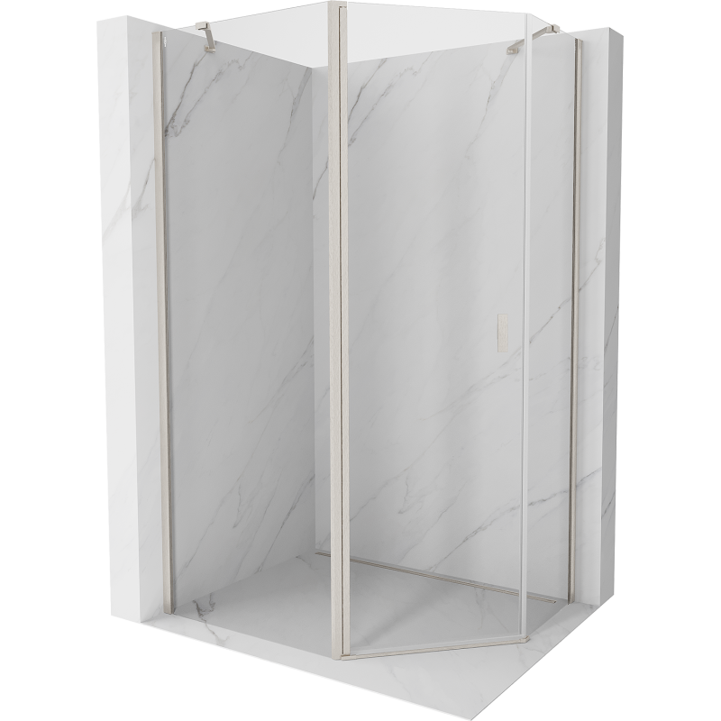 Mexen Mist asymmetrische, fünfeckige Duschkabine mit Schwenktür 100 x 80 cm, transparent, gebürsteter Nickel