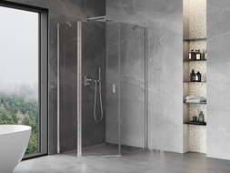 Mexen Mist asymmetrische fünfeckige Duschkabine schwenkbar 80 x 90 cm, transparent, gebürsteter Nickel - 8A8-080-090-97-00