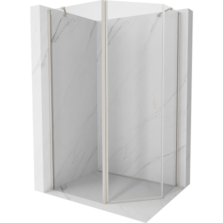 Mexen Mist Asymmetrische fünfeckige Duschkabine mit Schwingtür 100 x 90 cm, transparent, gebürsteter Nickel