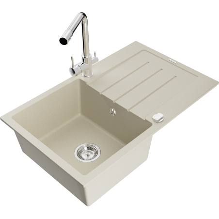 Mexen Bruno 1-beckiges Granitspülbecken mit Abtropffläche und Küchenarmatur Duero, beige - 6513-69-671600-00