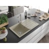 Mexen Bruno 1-beckiges Granitspülbecken mit Abtropffläche und Küchenarmatur Duero, beige - 6513-69-671600-00