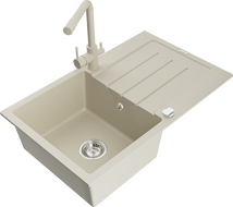 Mexen Bruno Granitspüle 1-Becken mit Abtropffläche und Küchenarmatur Duero, beige - 6513-69-671600-69