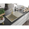 Mexen Bruno Granitspüle 1-Becken mit Abtropffläche und Küchenarmatur Duero, Beige - 6513-69-671600-50