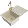 Mexen Bruno Granitspüle 1-Becken mit Abtropffläche und Küchenarmatur Duero, Beige - 6513-69-671600-50