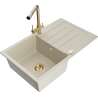 Mexen Bruno Granitspüle, ein Becken mit Abtropffläche und Küchenarmatur Duero, beige - 6513-69-671600-50