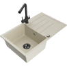 Mexen Bruno Granitspüle 1-beckig mit Abtropffläche und Küchenarmatur Duero, beige - 6513-69-671600-70