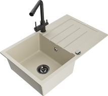 Mexen Bruno Granitspüle 1-beckig mit Abtropffläche und Küchenarmatur Duero, beige - 6513-69-671600-70