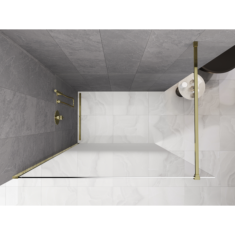 Mexen Kioto Duschewand Walk-in 90 x 200 cm, weiß ombre 8 mm, gold - 800-090-101-50-86