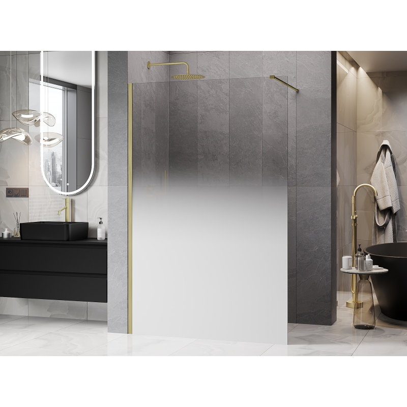Mexen Kioto Duschwand Walk-in 140 x 200 cm, ombre weiß 8 mm, gebürstetes Gold - 800-140-101-55-86