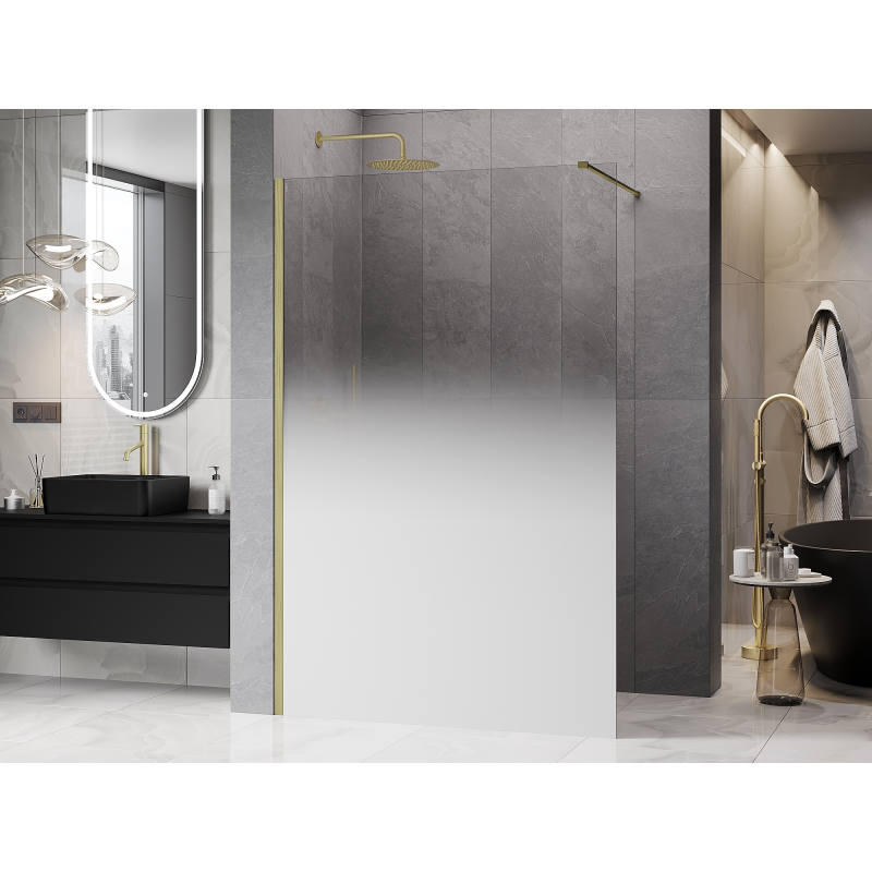 Mexen Kioto Duschwand Walk-in 80 x 200 cm, weißer Ombre 8 mm, gebürstetes Gold - 800-080-101-55-86