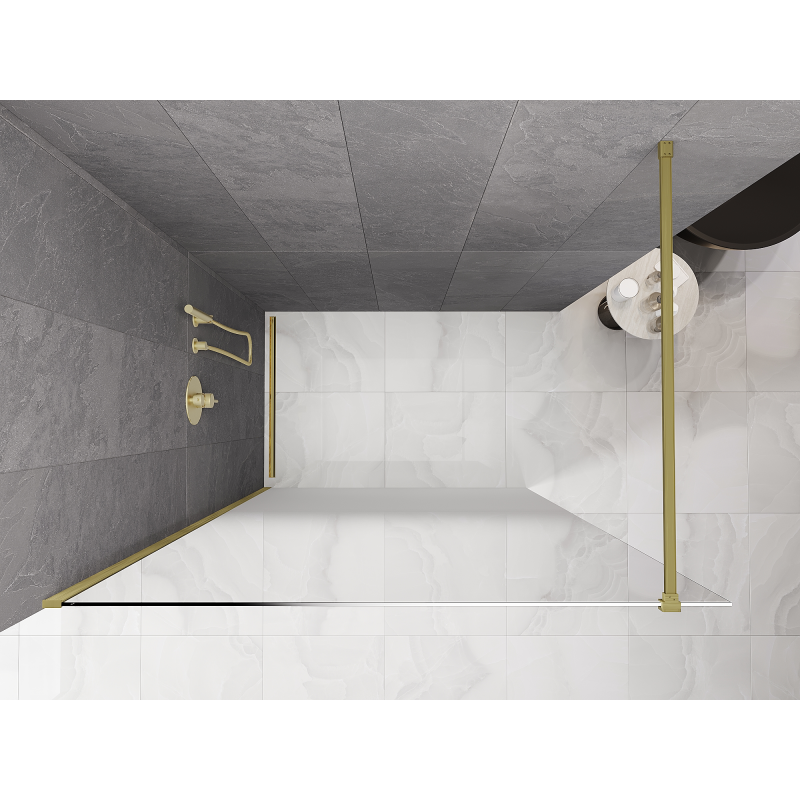 Mexen Kioto Duschwand Walk-in 140 x 200 cm, ombre weiß 8 mm, gebürstetes Gold - 800-140-101-55-86