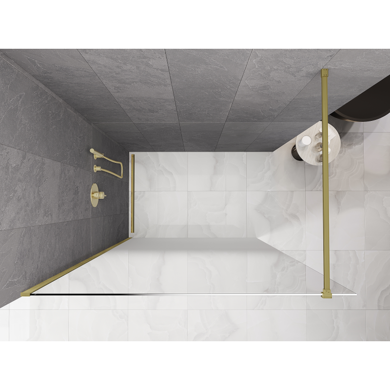 Mexen Kioto Duschwand Walk-in 80 x 200 cm, weißer Ombre 8 mm, gebürstetes Gold - 800-080-101-55-86