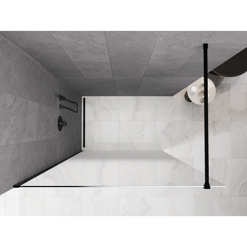 Mexen Kioto Duschwand Walk-in 100 x 200 cm, weißes Ombre 8 mm, schwarz - 800-100-101-70-86