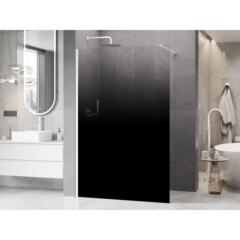 Mexen Kioto Duschwand Walk-in 100 x 200 cm, Ombre Schwarz 8 mm, Weiß - 800-100-101-20-76