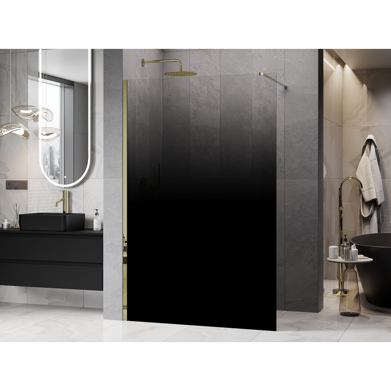 Mexen Kioto Duschwand Walk-in 140 x 200 cm, schwarzer Ombre 8 mm, gold - 800-140-101-50-76