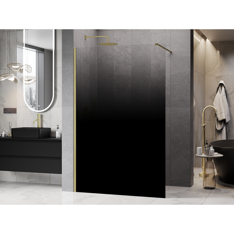 Mexen Kioto Duschwand Walk-in 150 x 200 cm, ombre schwarz 8 mm, gold gebürstet - 800-150-101-55-76