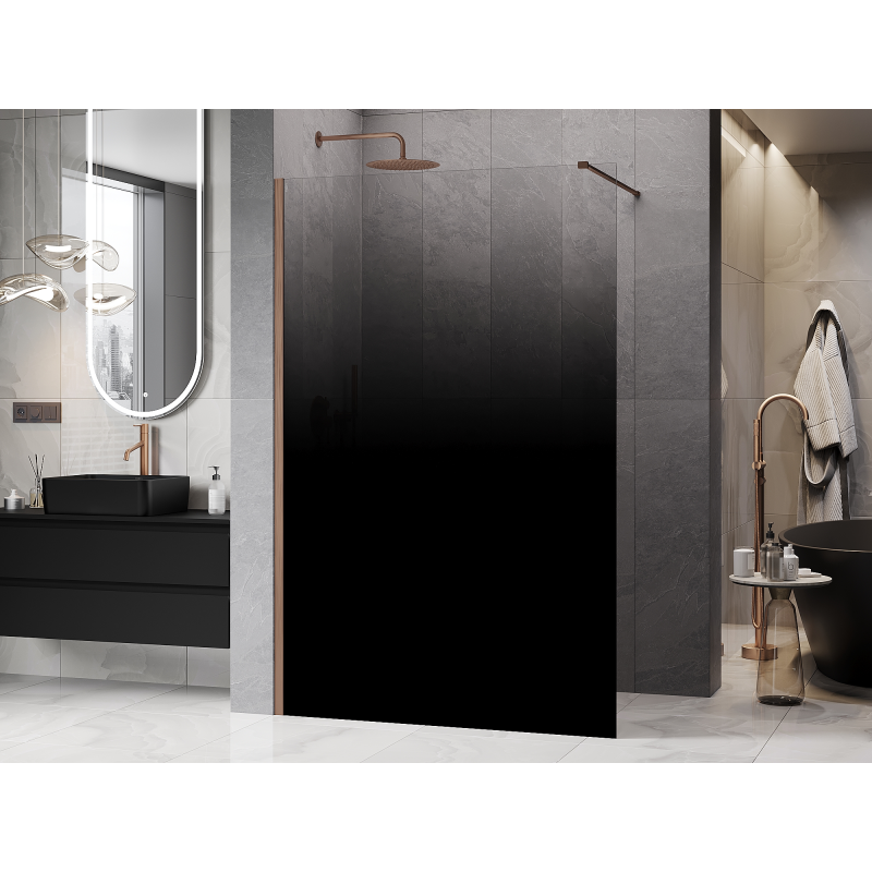 Mexen Kioto Duschwand Walk-in 130 x 200 cm, ombre schwarz 8 mm, gebürstetes Kupfer - 800-130-101-65-76