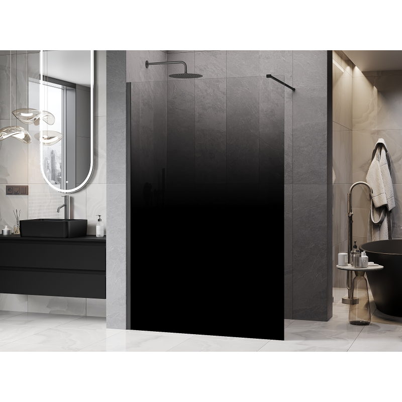 Mexen Kioto Duschwand Walk-in 90 x 200 cm, Ombre Schwarz 8 mm, Gebürstet Graubraun - 800-090-101-66-76