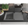Mexen Bruno Granitspüle 1-Becken mit Abtropffläche und Küchenarmatur Duero, Grau - 6513-71-671600-70-B