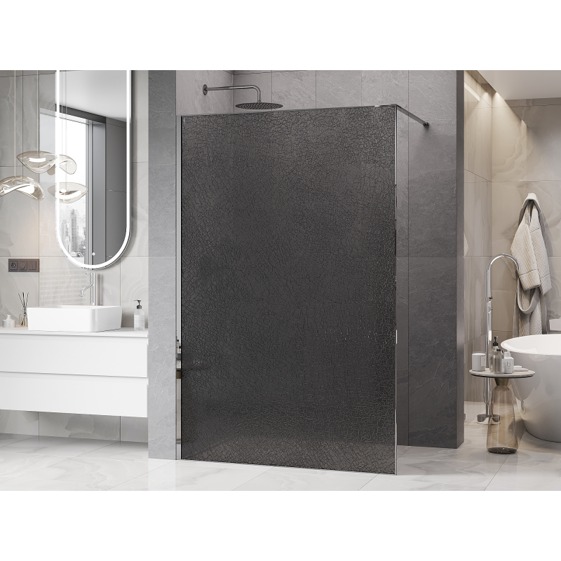 Mexen Kioto Duschwand Walk-in 120 x 200 cm, Crackle Graphit 12 mm, Chrom - 800-120-101-01-44-X