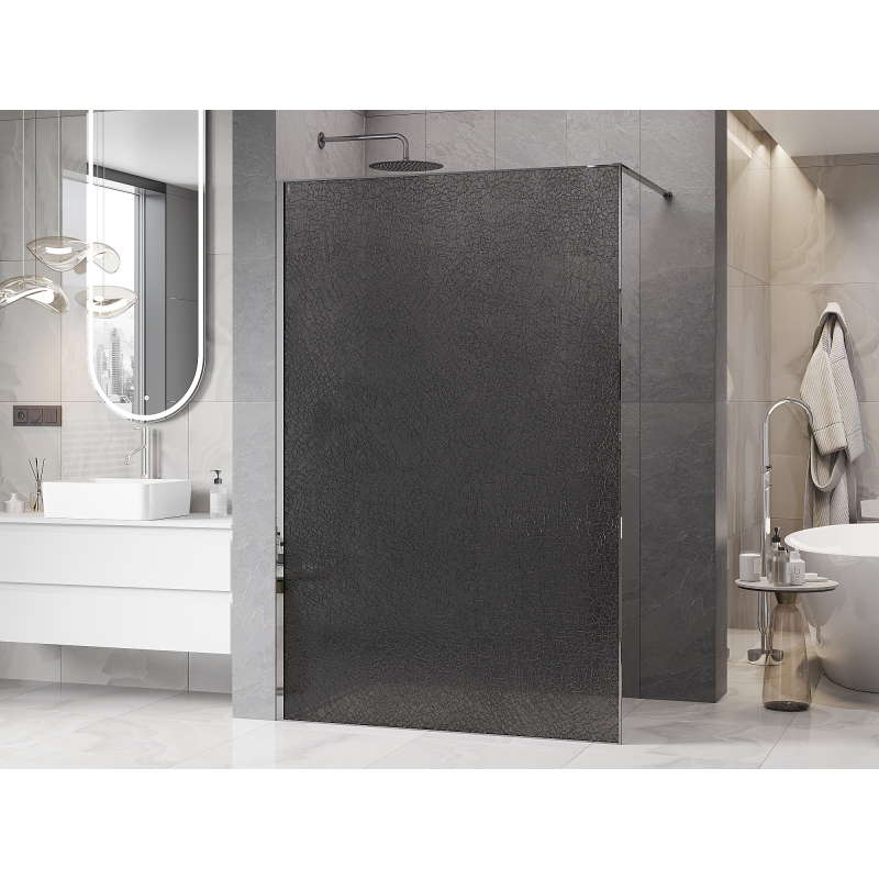 Mexen Kioto Duschwand Walk-in 140 x 200 cm, Crackle Graphit 12 mm, Chrom - 800-140-101-01-44-X