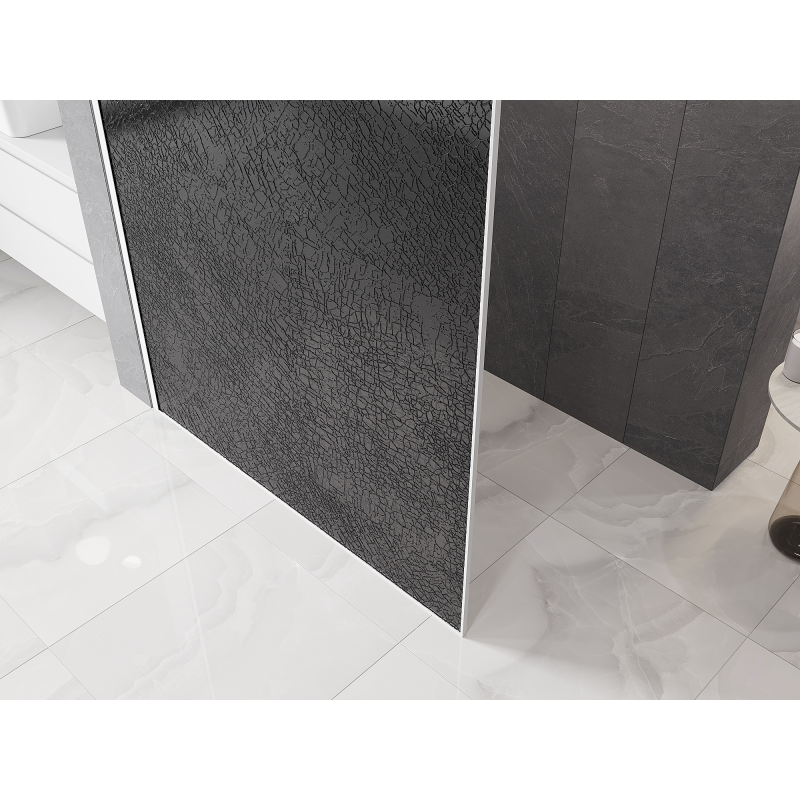 Mexen Kioto Duschwand Walk-in 130 x 200 cm, Crackle Grafit 12 mm, Weiß - 800-130-101-20-44-X