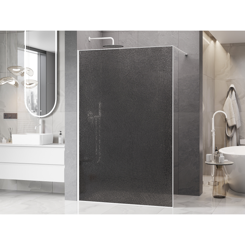 Mexen Kioto Duschwand Walk-in 120 x 200 cm, Crackle Graphit 12 mm, Weiß - 800-120-101-20-44-X