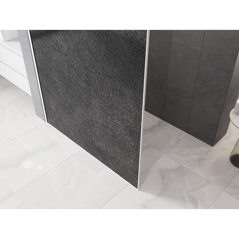 Mexen Kioto Duschwand Walk-in 70 x 200 cm, Crackle Grafit 12 mm, Weiß - 800-070-101-20-44-X