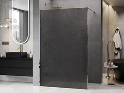 Mexen Kioto Duschwand Walk-in 130 x 200 cm, Crackle Graphit 12 mm, Gold - 800-130-101-50-44-X