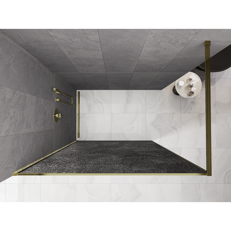 Mexen Kioto Walk-in Duschwand 90 x 200 cm, Crackle Graphit 12 mm, Gold - 800-090-101-50-44-X