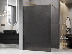 Mexen Kioto Duschwand Walk-in 110 x 200 cm, Crackle Graphit 12 mm, gebürstetes Gold - 800-110-101-55-44-X