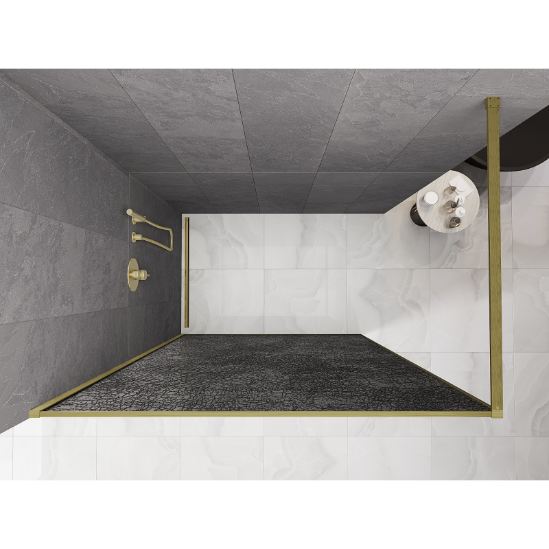 Mexen Kioto Duschwand Walk-in 110 x 200 cm, Crackle Graphit 12 mm, gebürstetes Gold - 800-110-101-55-44-X