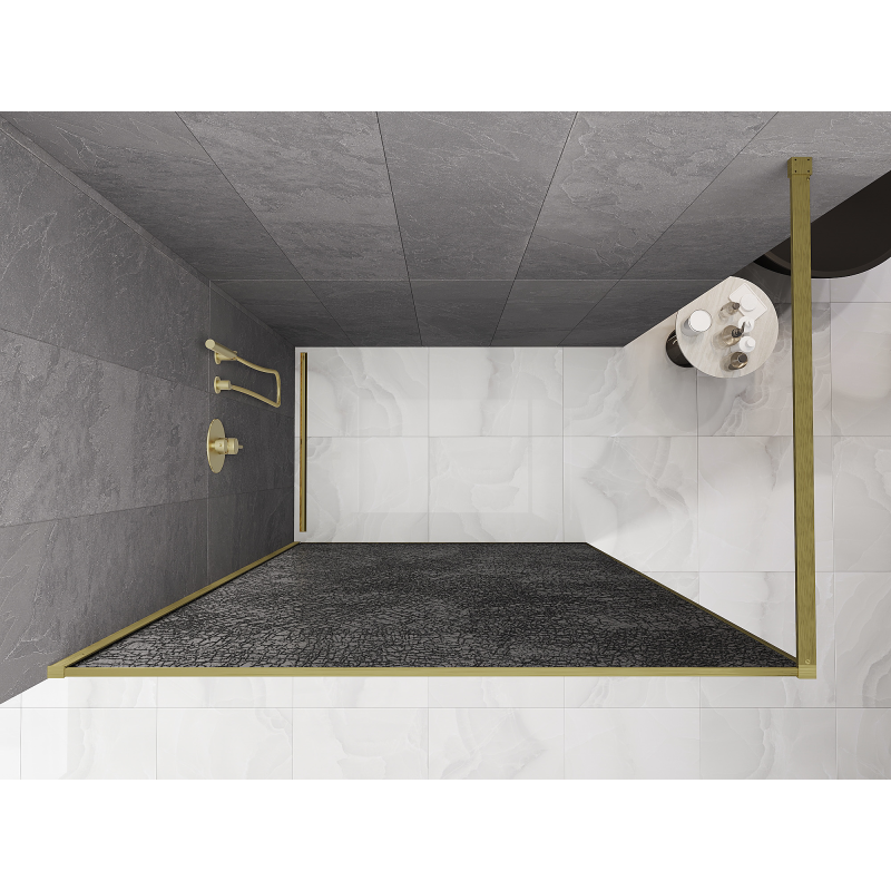 Mexen Kioto Duschwand Walk-in 160 x 200 cm, Crackle Grafit 12 mm, gebürstetes Gold - 800-160-101-55-44-X