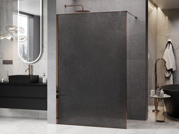 Mexen Kioto Duschwand Walk-in 150 x 200 cm, Crackle Graphit 12 mm, Roségold - 800-150-101-60-44-X