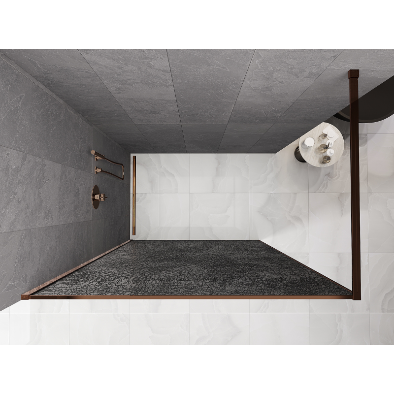 Mexen Kioto Duschwand Walk-in 140 x 200 cm, Crackle Graphit 12 mm, Roségold - 800-140-101-60-44-X