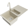 Mexen Matias Granitspüle 1,5-Kammern mit Abtropffläche und Küchenarmatur Telma, beige - 6502-69-670200-69