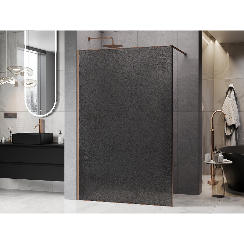 Mexen Kioto Duschwand Walk-in 150 x 200 cm, Crackle Graphit 12 mm, Gebürstetes Kupfer - 800-150-101-65-44-X