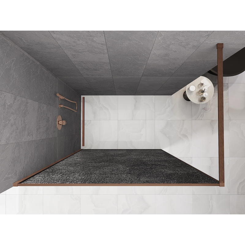 Mexen Kioto Duschwand Walk-in 150 x 200 cm, Crackle Graphit 12 mm, Gebürstetes Kupfer - 800-150-101-65-44-X