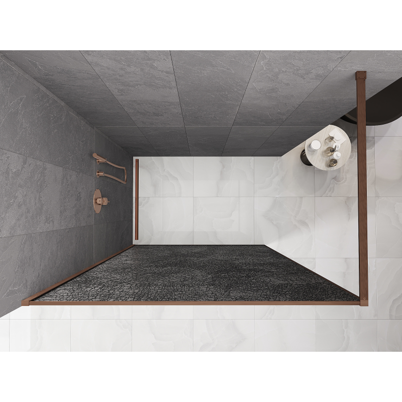 Mexen Kioto Duschwand Walk-in 160 x 200 cm, Crackle Graphit 12 mm, gebürstetes Kupfer - 800-160-101-65-44-X