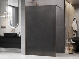 Mexen Kioto Duschwand Walk-in 90 x 200 cm, Crackle Graphit 12 mm, gebürstetes Kupfer - 800-090-101-65-44-X