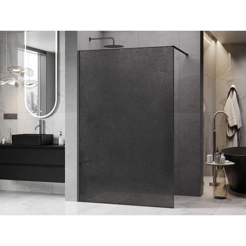Mexen Kioto Duschwand Walk-in 150 x 200 cm, Crackle Graphit 12 mm, Gun Gray gebürstet - 800-150-101-66-44-X