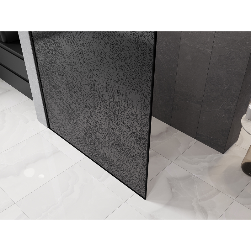 Mexen Kioto Duschwand Walk-in 100 x 200 cm, Crackle Graphit 12 mm, Schwarz - 800-100-101-70-44-X