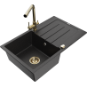 Mexen Bruno Granitspüle mit 1 Becken, Abtropffläche und Küchenarmatur Duero, schwarz/silber metallic - 6513-73-671600-50