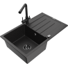 Mexen Bruno Granitspüle 1-Becken mit Abtropffläche und Küchenarmatur Duero, Schwarz/Silber Metallic - 6513-73-671600-70-B