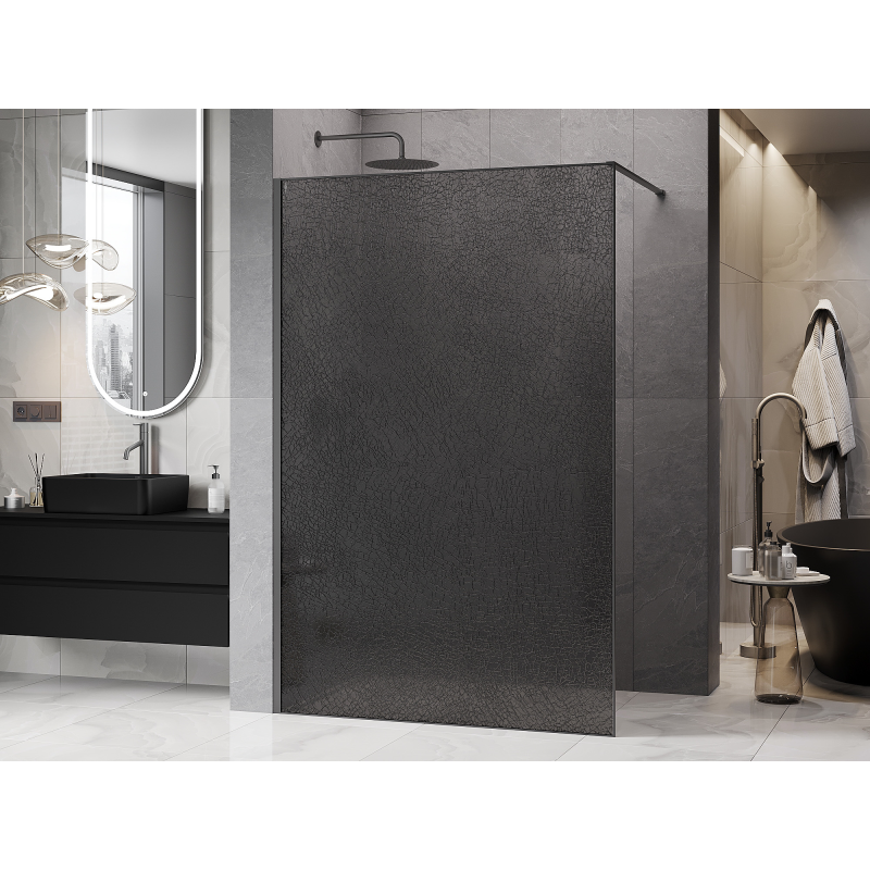 Mexen Kioto Duschwand Walk-in 90 x 200 cm, Crackle Graphit 12 mm, Gun Metal - 800-090-101-95-44-X