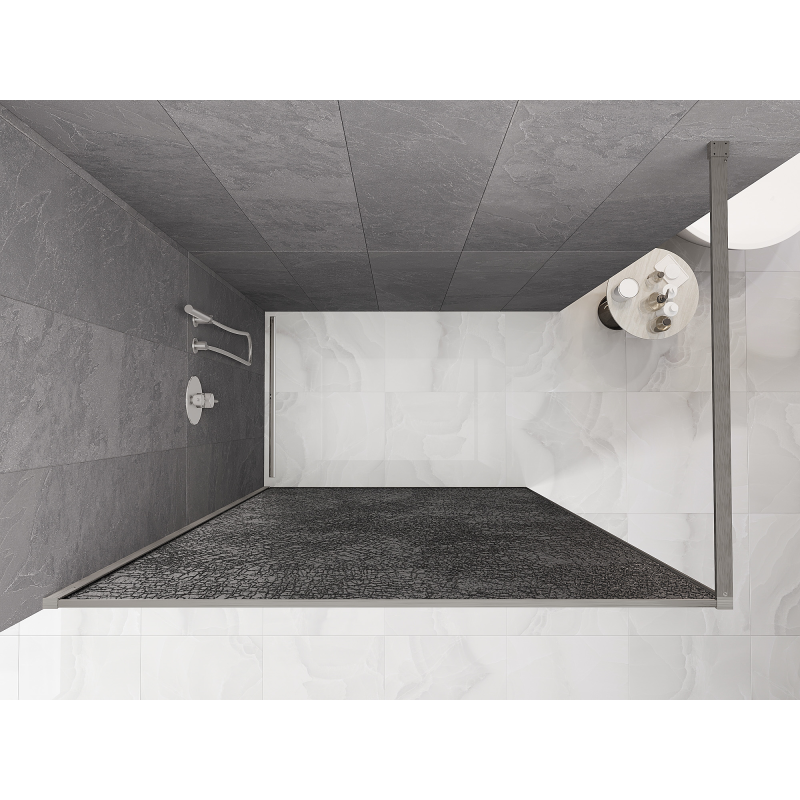 Mexen Kioto Duschwand Walk-in 130 x 200 cm, Crackle Grafit 12 mm, gebürsteter Nickel - 800-130-101-97-44-X