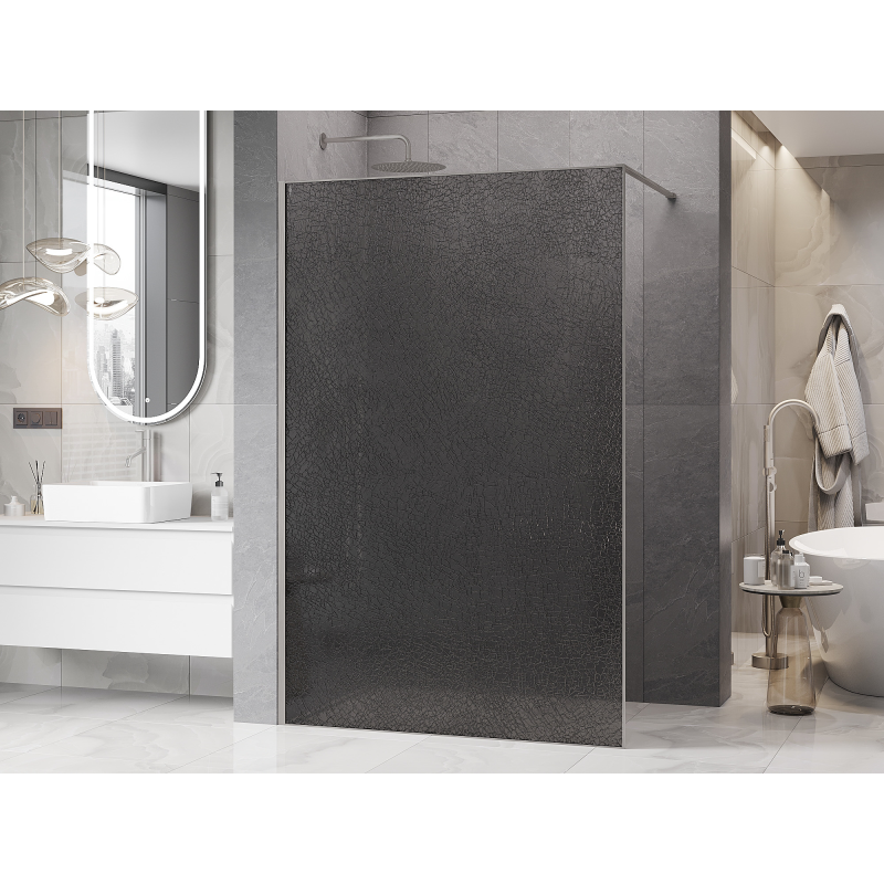 Mexen Kioto Duschwand Walk-in 80 x 200 cm, crackle grafit 12 mm, gebürsteter Nickel - 800-080-101-97-44-X